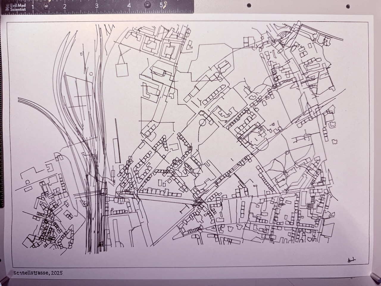 City map drawing showing drift bug with overlapping and shifted lines on the left side
